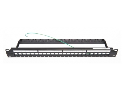 Patch panel 1U up to 24port RJ45 Keystone STP/UTP (w/o MJ), with label holder and rear cable holder black