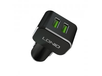 Автомобильное зарядное устройство LDNIO C306 2*USB-A 18W 5V-3.6A Auto Lightning Чёрный