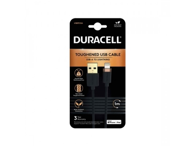 Интерфейсный кабель Duracell USB7012A USB-A to Lightning Черный