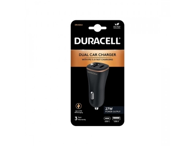 Автомобильное зарядное устройство Duracell DR6026A 27W PD USB-A & USB-C Черный