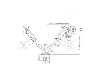 Настольный кронштейн с газлифтом Brateck LDT13-C024 для 2-х мониторов (13