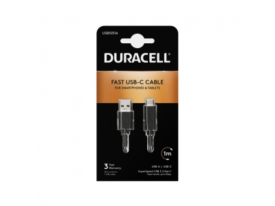 Интерфейсный кабель Duracell USB5031A USB-A to USB-C Черный