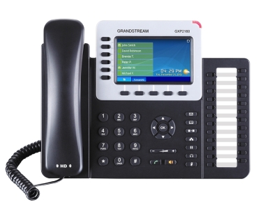 Grandstream GXP2160, 6-line Enterprise HD IP Phone, 480x272 TFT color LCD, 24+6 speed keys, dual GigE with 802.3af PoE, Bluetooth, USB, (with PS)