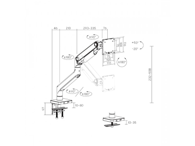 Настольный кронштейн с газлифтом Brateck LDT74-C012 для 1 монитора (17