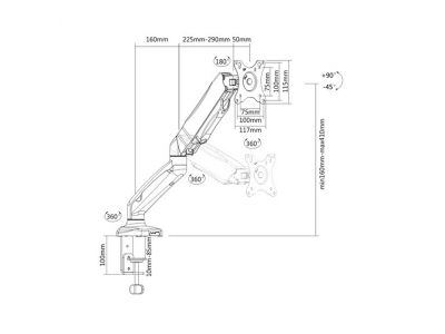 Настольный кронштейн с газлифтом Brateck LDT13-C012 для 1 монитора (13